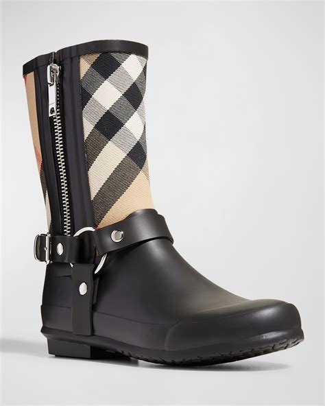 burberry zane check harness rain boots black|Burberry neoprene boots.